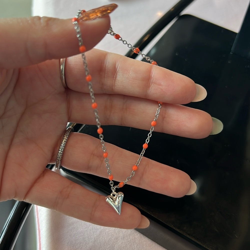 Custom welded charm bracelet orange with heart